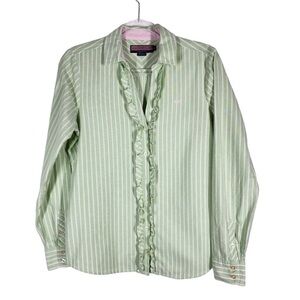 Vineyard Vines Striped Ruffle Oxford Shirt Button Down Green Pink White Preppy 4